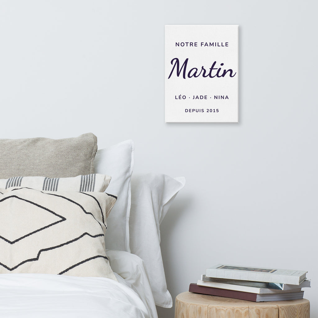 Toile canvas personnalisée « Notre famille » avec votre nom, vos prénoms et votre année