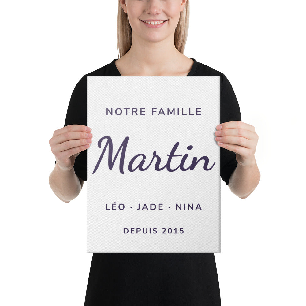 Toile canvas personnalisée « Notre famille » avec votre nom, vos prénoms et votre année