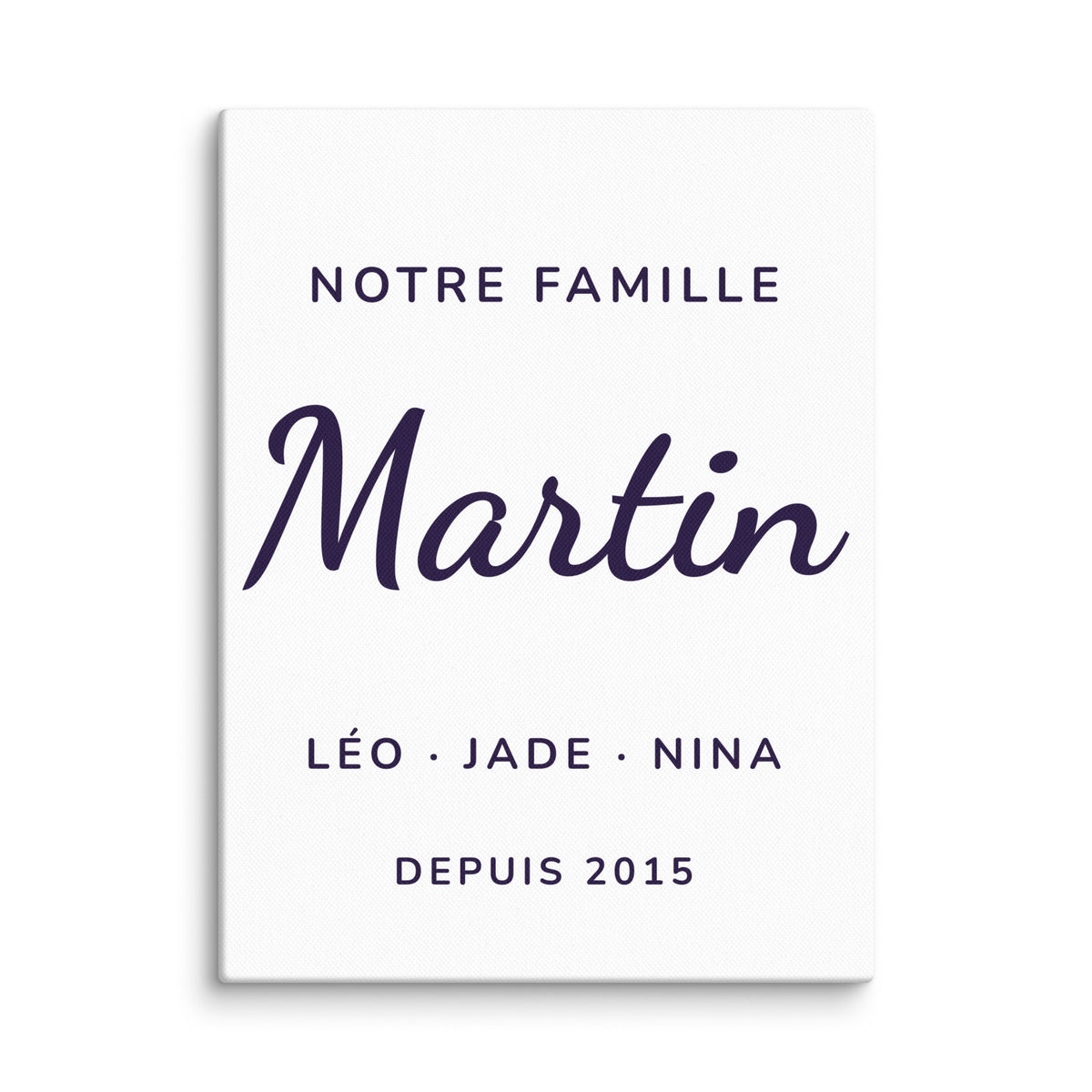 Toile canvas personnalisée « Notre famille » avec votre nom, vos prénoms et votre année