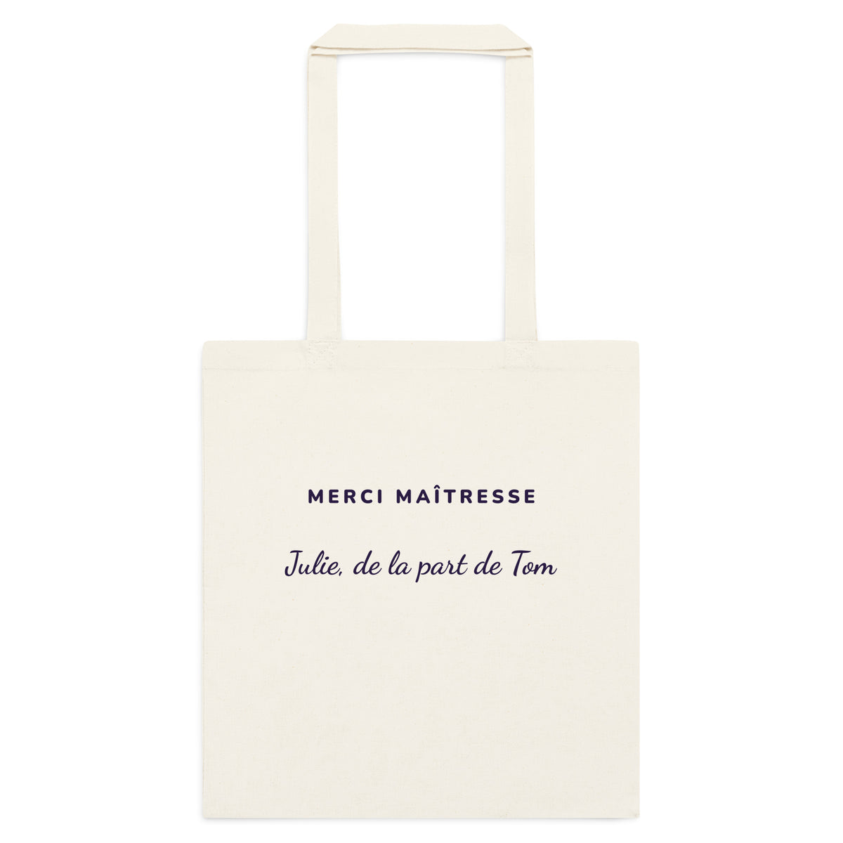 Tote bag personnalisé « Merci maîtresse » avec son prénom et celui de votre enfant