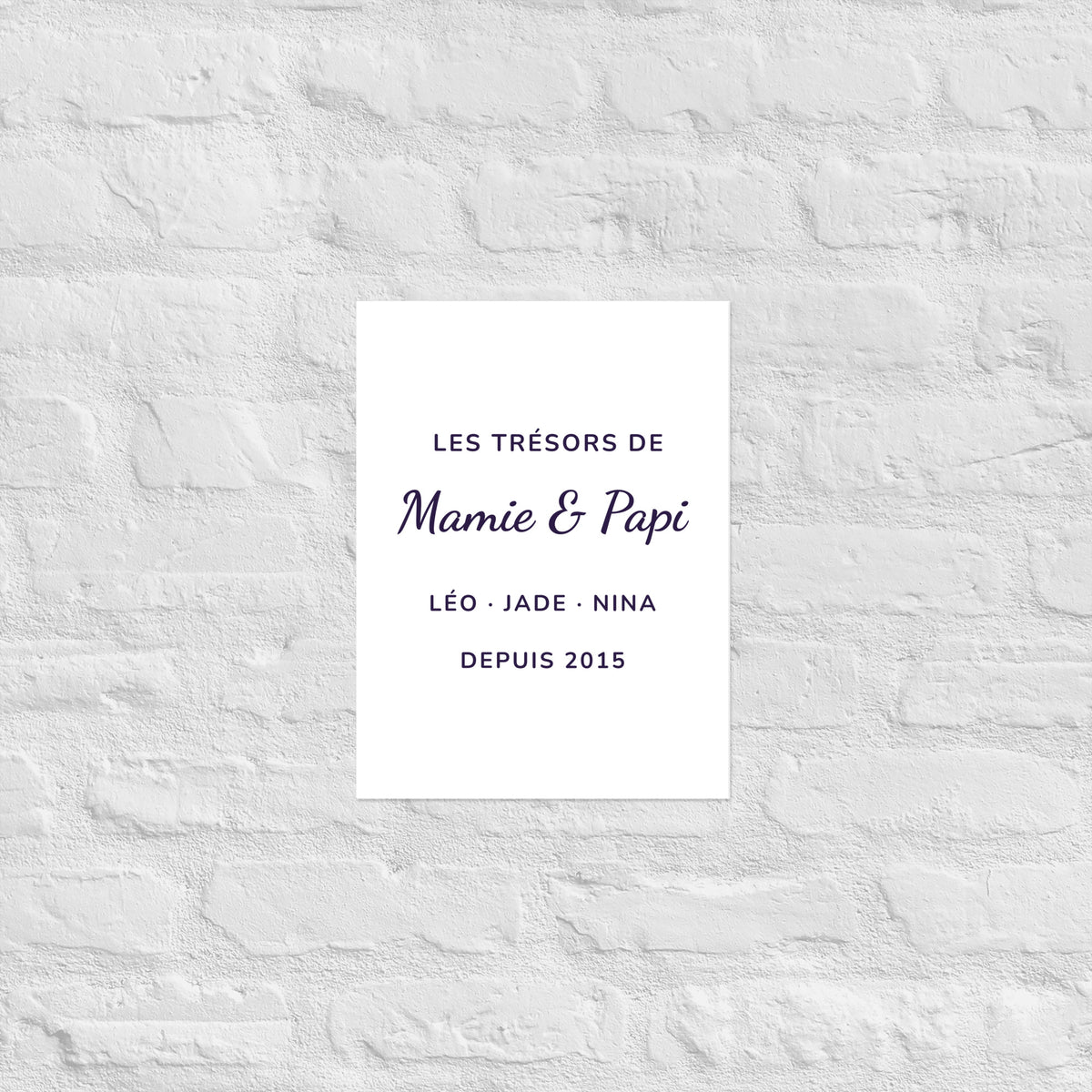 Affiche personnalisée « Mamie & Papi » accrochée au mur, format 30 × 40 cm