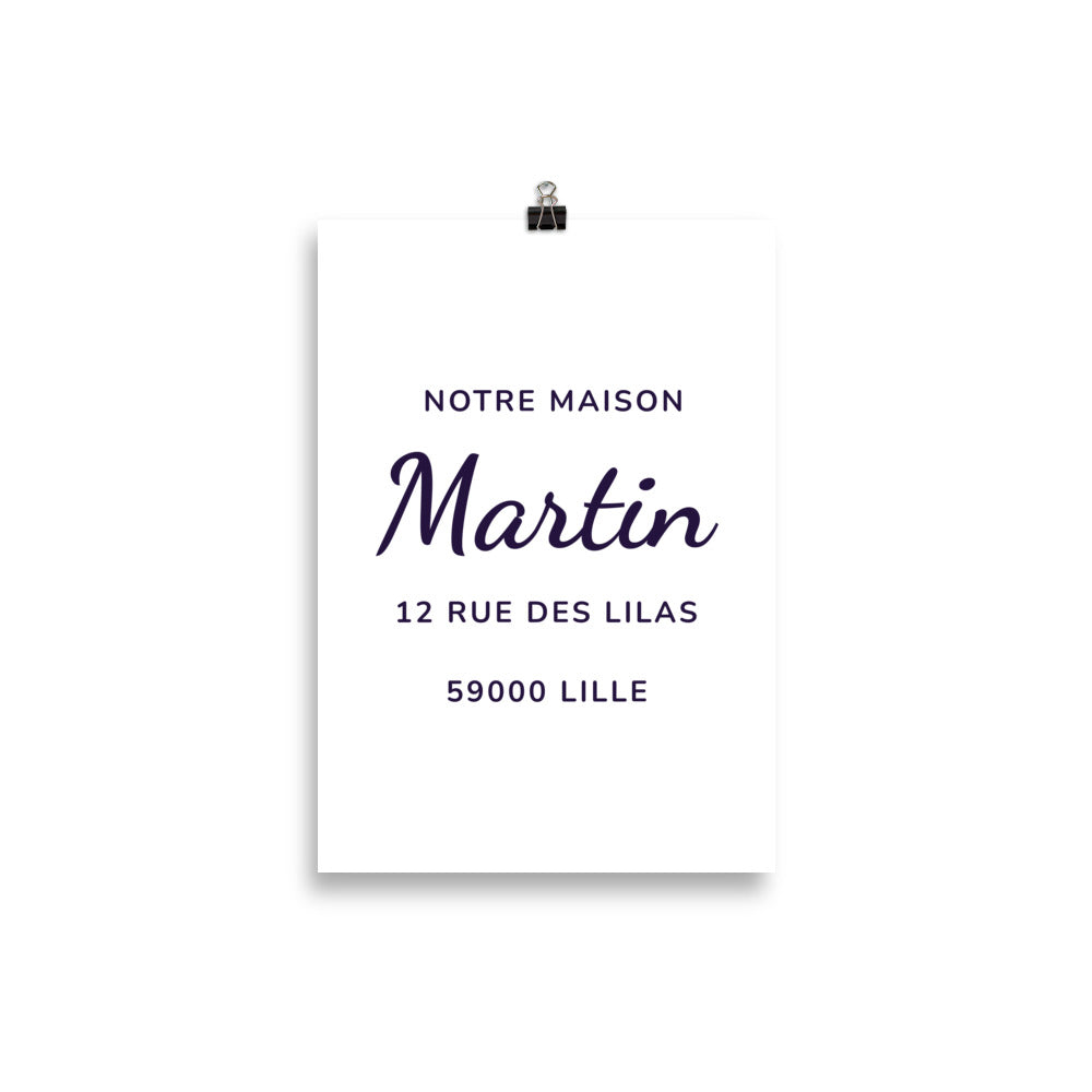 Affiche personnalisée « Notre maison » vue à plat, format A4 21 × 30 cm
