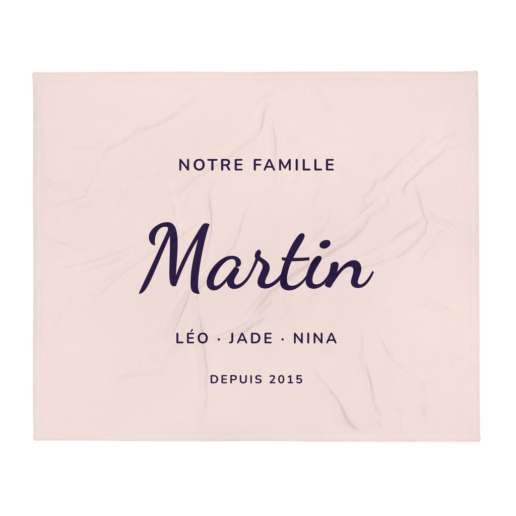 Plaid personnalisé « Notre famille » avec votre nom, vos prénoms et votre année