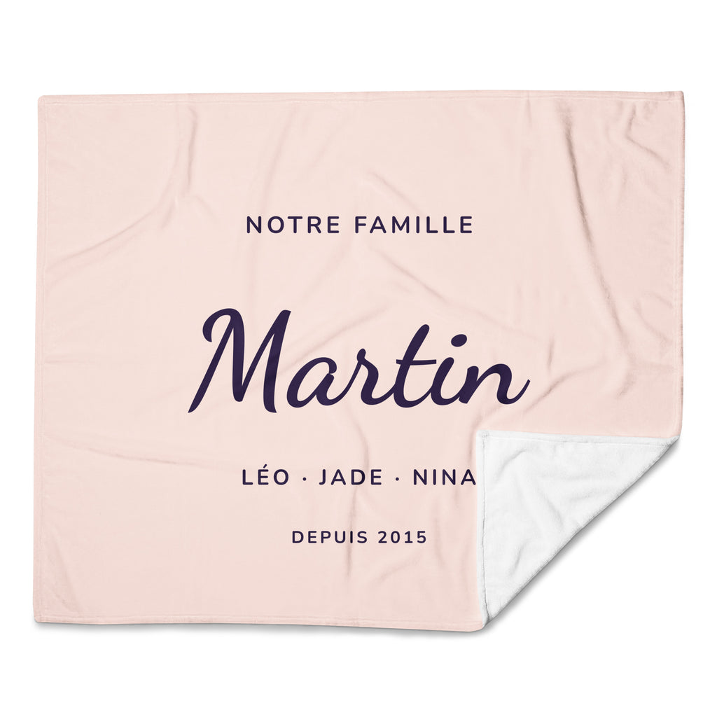 Plaid personnalisé « Notre famille » avec votre nom, vos prénoms et votre année